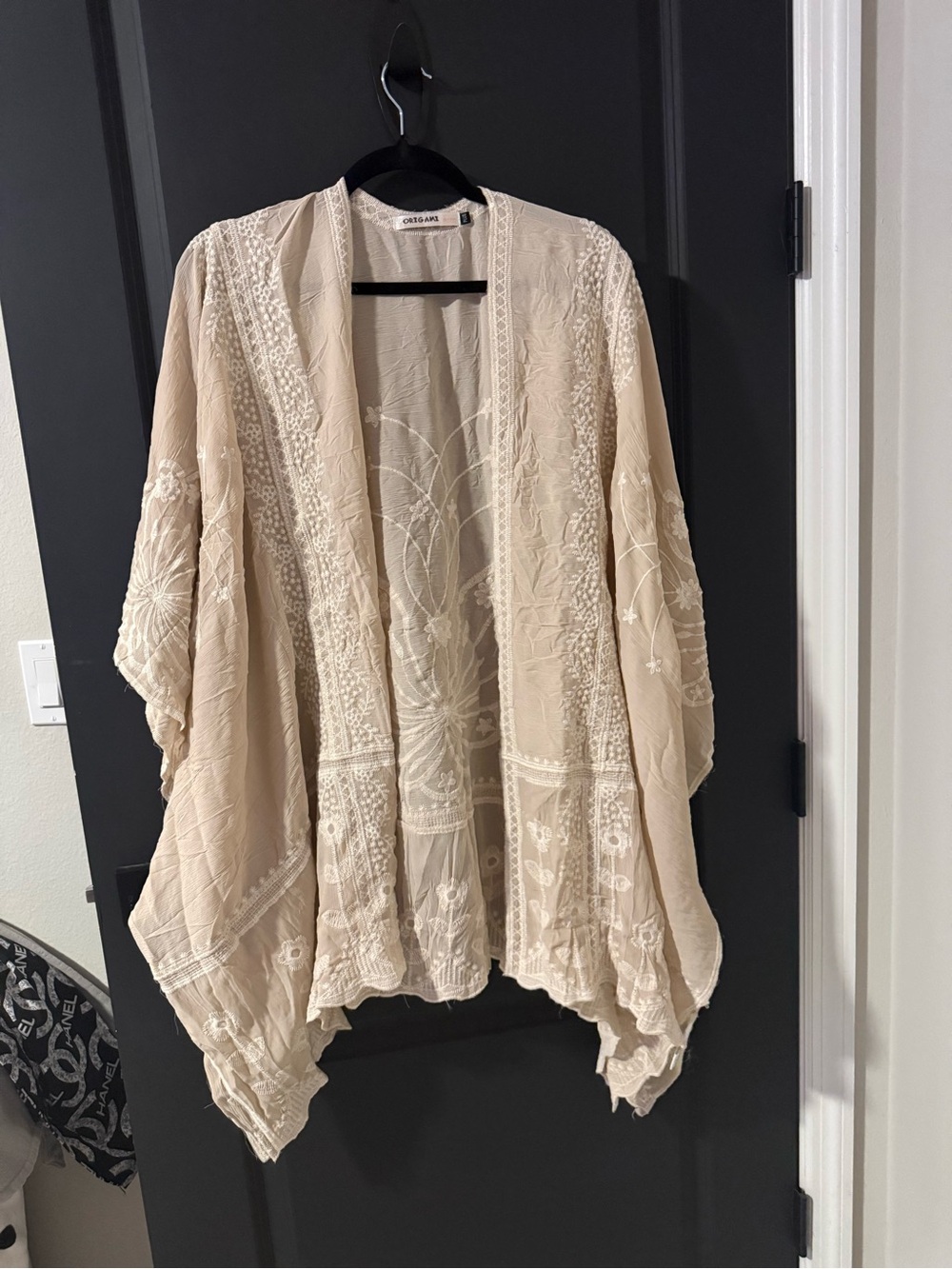 Light Beige Embroidered Kimono Cover-Up